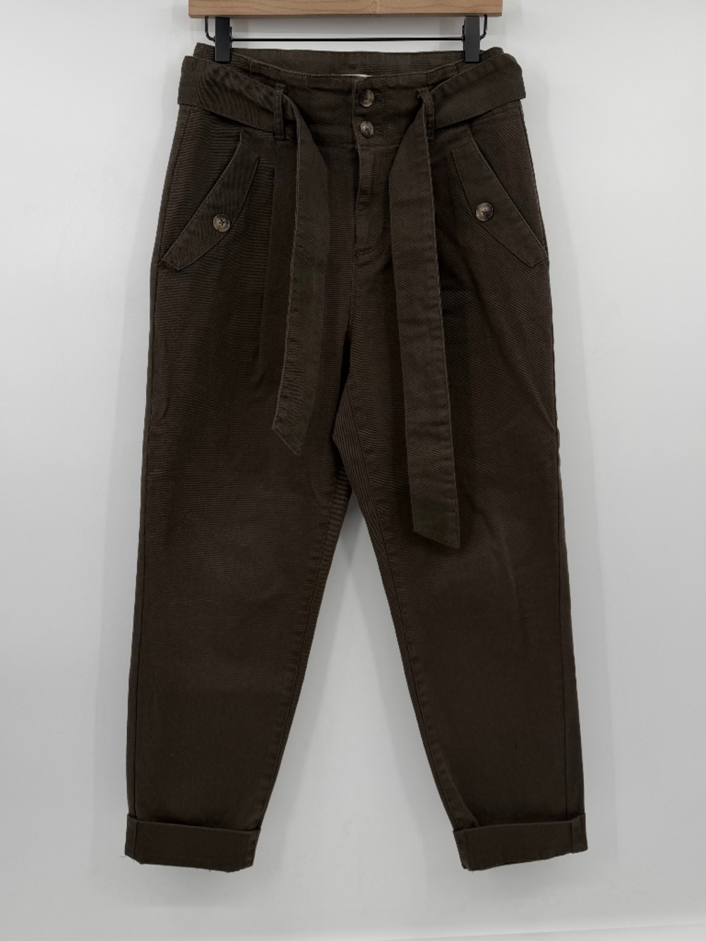 Loft Pants Women 0 Green Canvas Belted High Rise Tapered Pockets Safari Army